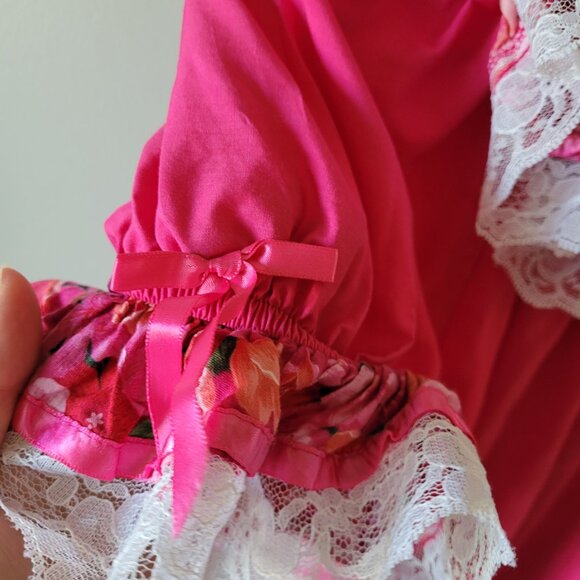 Vintage ruffled pink blouse lace and ribbon trim, Square Dancing Top - Picture 11 of 13